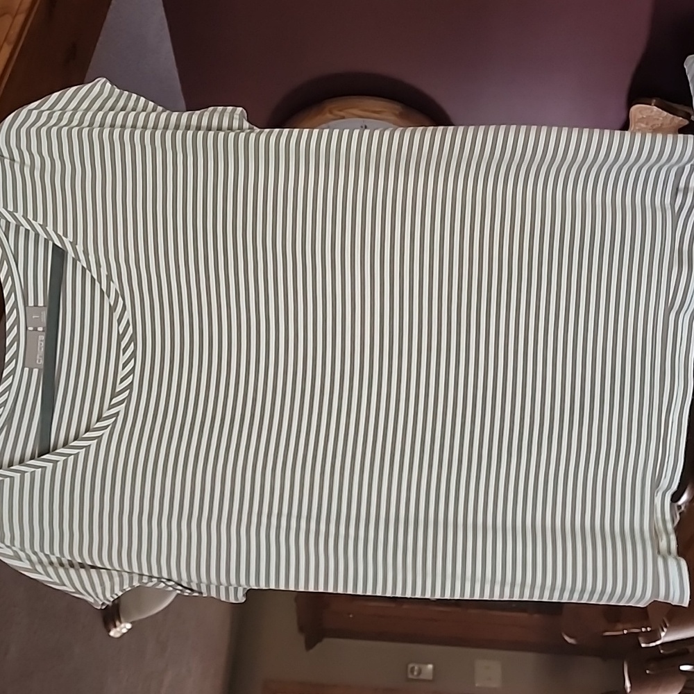 Womens, Chico's, Shirt, White and Beige Striped, Sz. 1 (Medium)